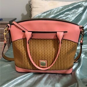 Dooney & Bourke Pink and Tan Shoulder Bag with Woven Design